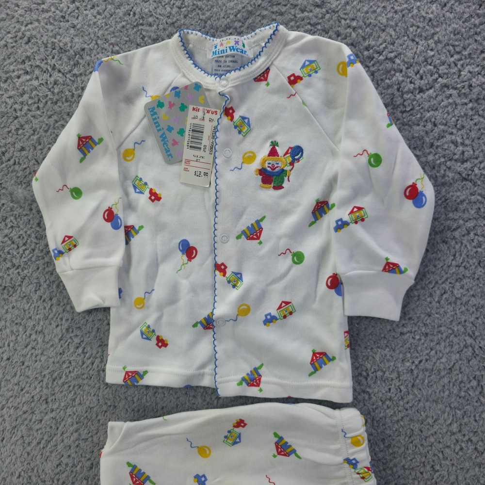 Vintage Mini Wear Kids 2T Circus Clown Balloon Print Cotton Top Pants Set NWT